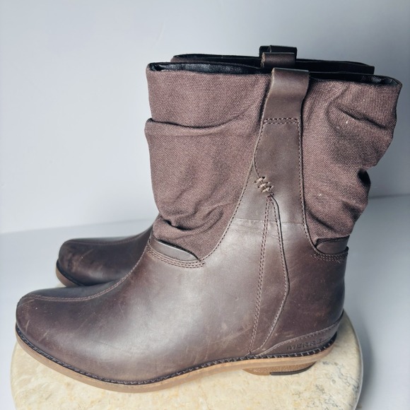 MERRELL‎ Adaline Leather Canvas Slouch Midcalf Boots Women Sz 7.5 Comfy - Picture 1 of 13